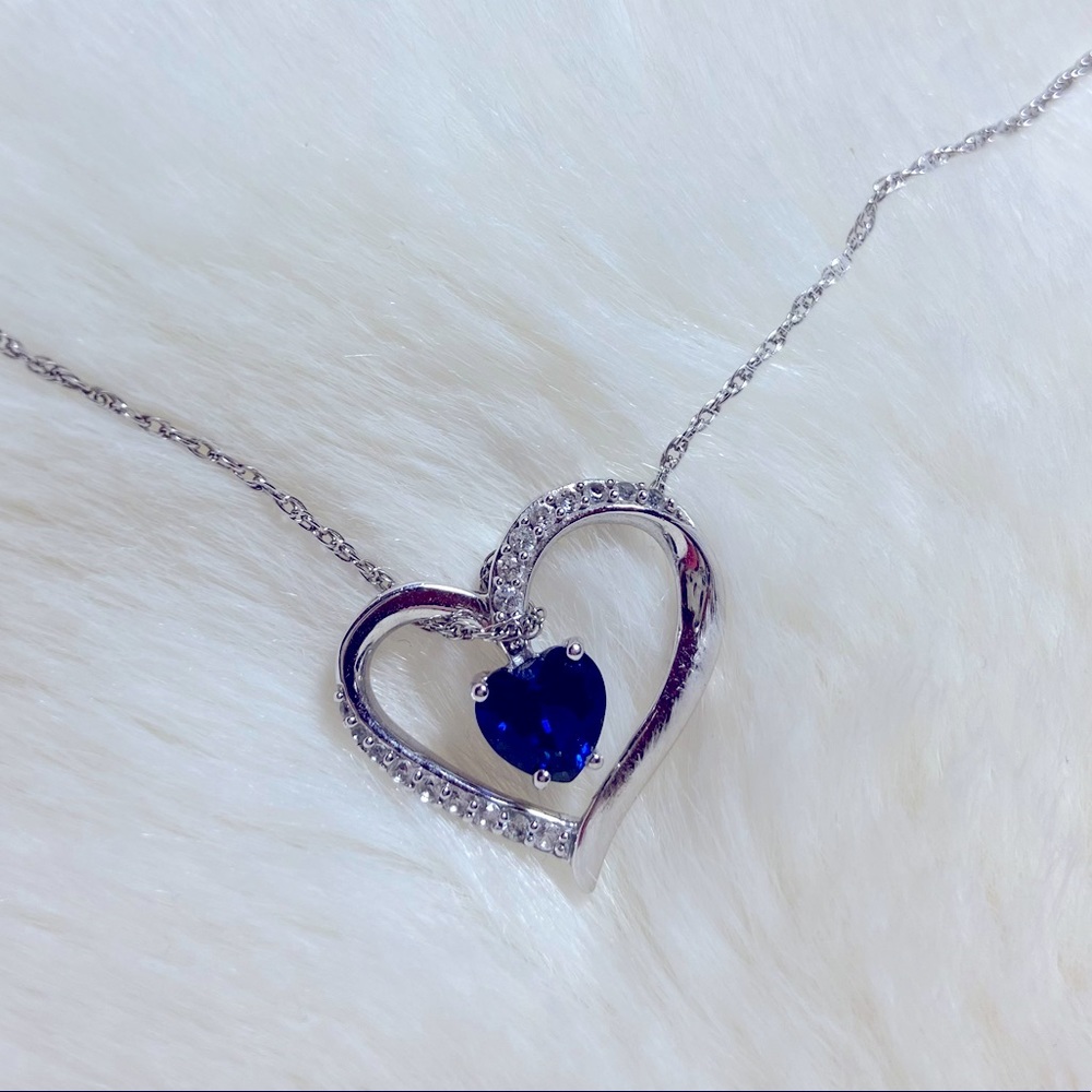 heartshaped labcreated bluesapphire diamond accent heart pendant sterling silver